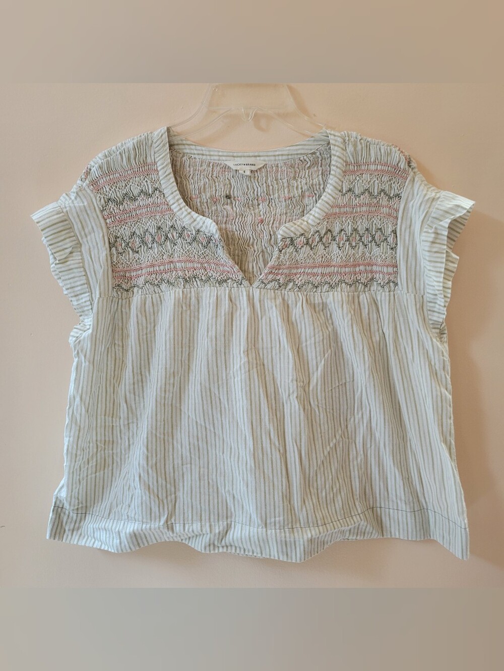 Lucky Brand Embroidered Smocked Peasant Blouse